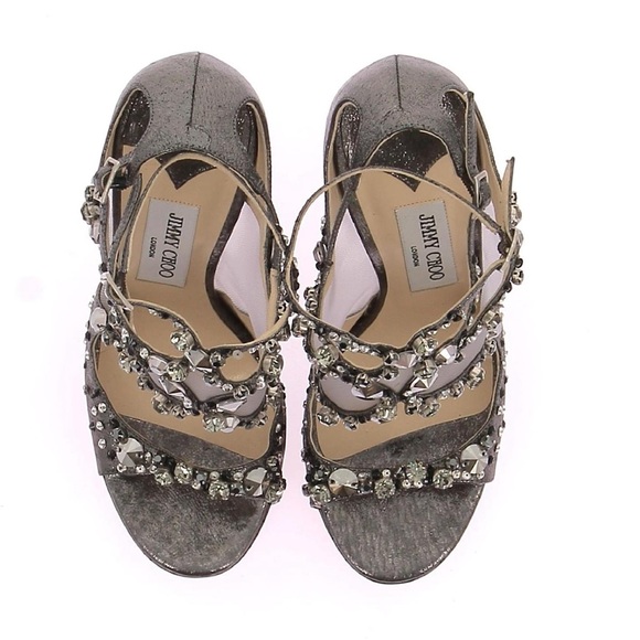 Jimmy Choo Viola Metallic Leather and Mesh Crystal Embellished Sandals Size 37. - Picture 9 of 17
